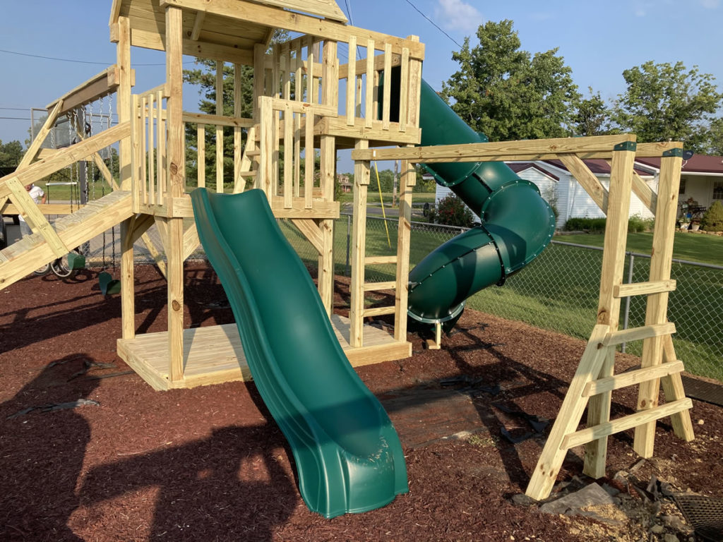Large Split-level playset with giant tube slide
